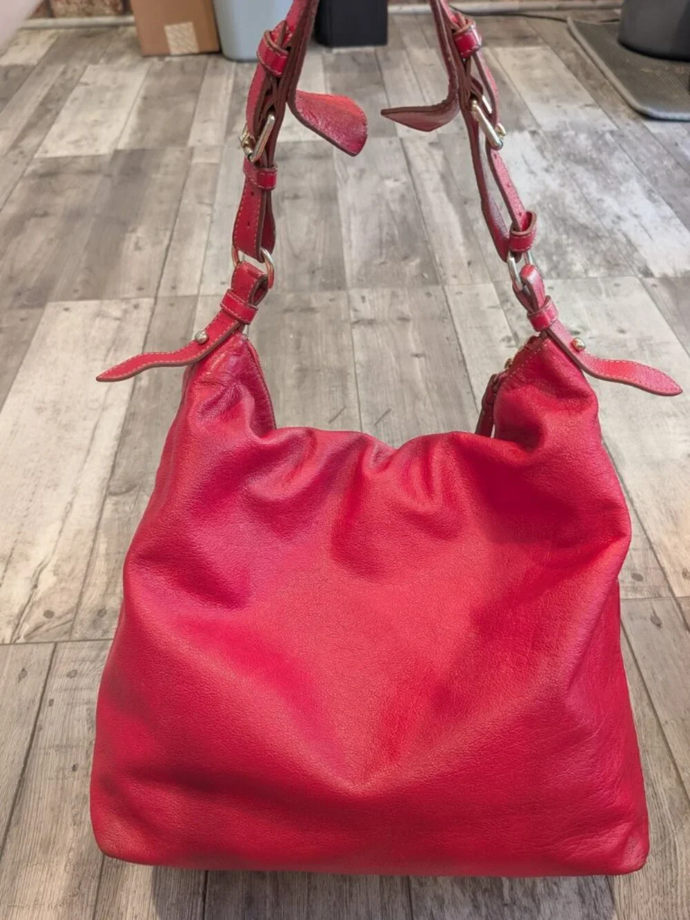 Dooney & Bourke Large Red Leather Hobo Shoulder Bag GUC